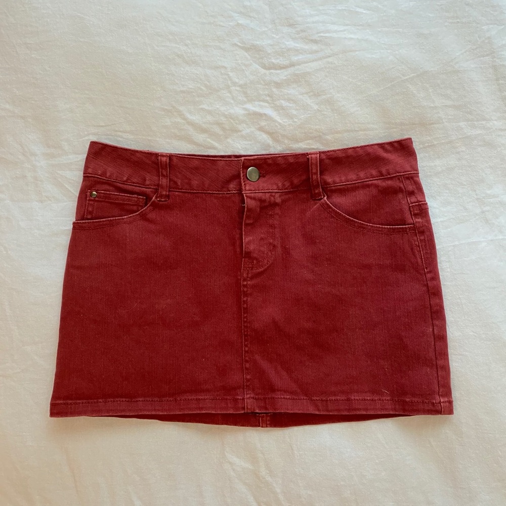Red denim skirt